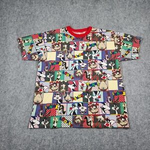Vintage 1992 Looney Tunes Warner Bros AOP All Over Print Medium Shirt Bugs Taz